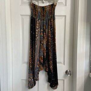 Banjamath Women’s Drop Crotch Harem Pants Medium  Feather Floral Pattern Pull On